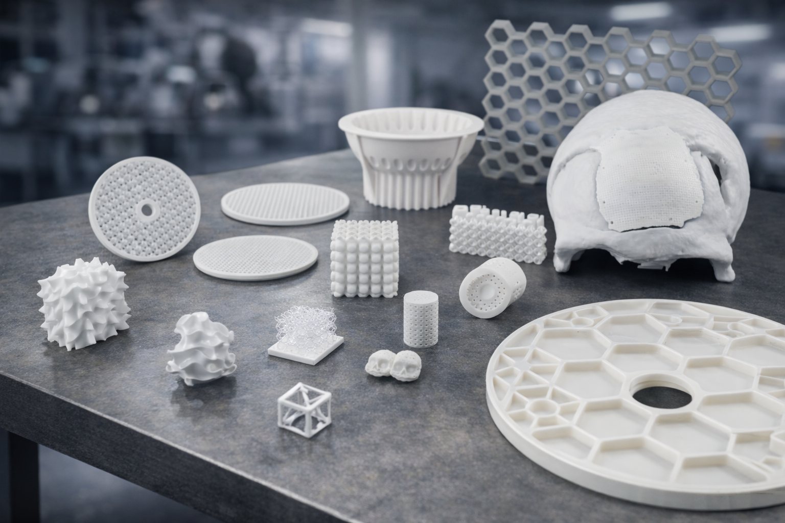 Printed technical ceramic components: lattices, filters, porous elements