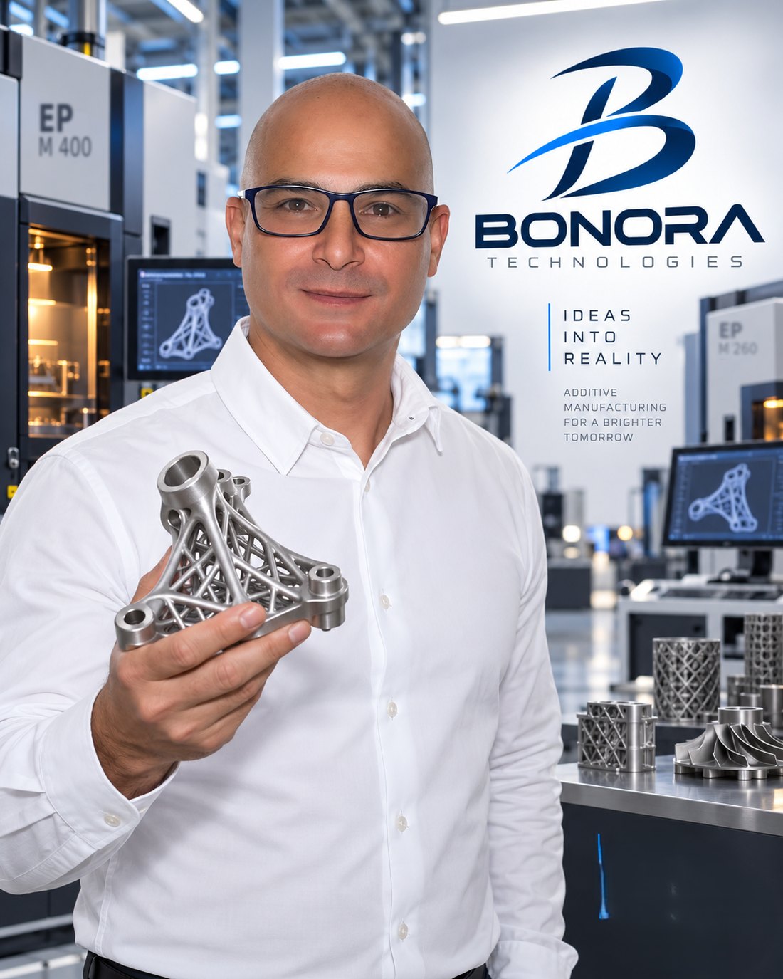 Filippo Bonora holding an additively manufactured component